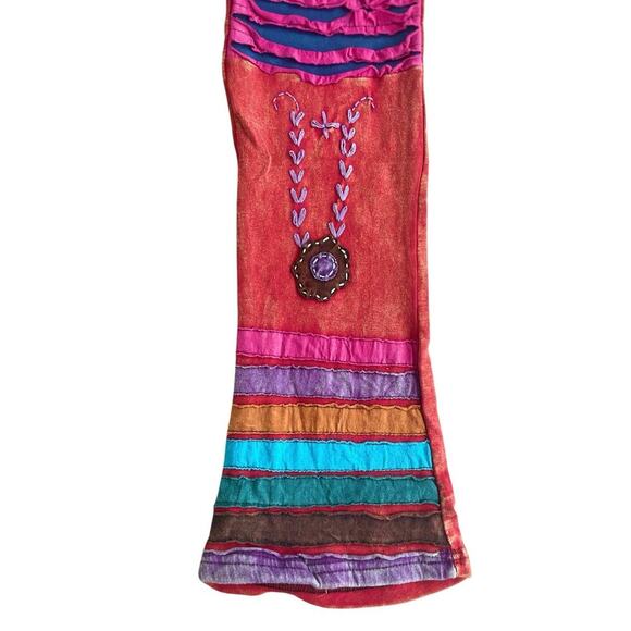 Y2K 90’s Groovy Hippie Pants Embroidered Patchwork Gypsy Colorful Sz S Flare - Picture 8 of 14